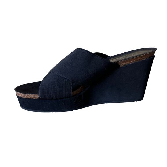 Donald Pliner Black Elastic Strap Suede Leather Wedge Platform Shoe $220 NIB